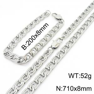 8mm71cm&8mm20cm Fashion Stainless Steel Edge Pressing Paper Clip Chain Steel Color Bracelet Necklace Two Piece Set - KS200041-Z