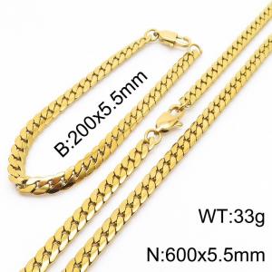 Trendy stainless steel encrypted NK chain 600 * 5.5mm gold set - KS200060-Z