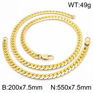 Trendy stainless steel encrypted NK chain 550 * 7.5mm gold set - KS200073-Z