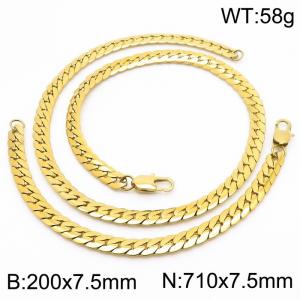 Trendy stainless steel encrypted NK chain 710 * 7.5mm gold set - KS200076-Z