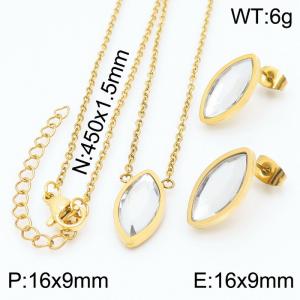 45cm Long Gold Color Stainless Steel Jewelry Sets Oval Crystal Glass Pendant Link Chain Necklace Stud Earrings For Women - KS200526-KFC