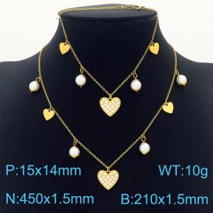 Stainless steel 210x1.5mm&450x1.5mm  welding chain with several heart charms fashional gold bracelet set - KS200546-KLX