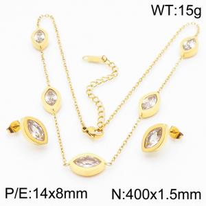 Stainless steel 400X1.5mm welding chain with four big stone charm fashional gold earring set - KS200551-KLX