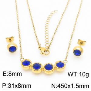 Blue stone stainless steel gold chains set - KS200629-KFC