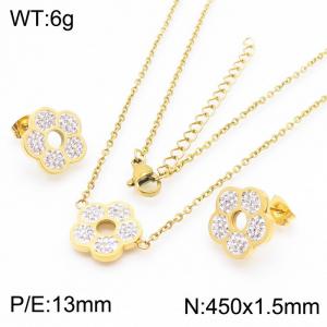 Crystal Sunflower stainless steel necklace gold  set - KS200637-KFC