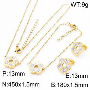 Crystal Sunflower stainless steel necklace gold  set - KS200638-KFC