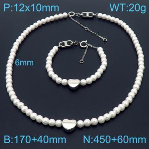 Elegant  heart  pearl stainless steel set - KS200647-KFC