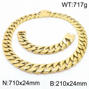 Stainless steel european 710x24mm&210x24mm cuban chain classic clasp strong gold bracelets sets - KS200654-KJX