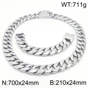 Stainless steel european 710x24mm&210x24mm cuban chain classic clasp strong gold bracelets sets - KS200655-KJX