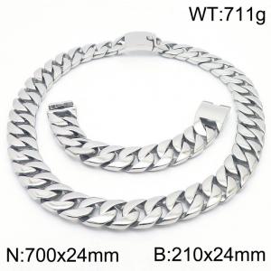 Stainless steel european 710x24mm&210x24mm cuban chain classic clasp strong gold bracelets sets - KS200655-KJX