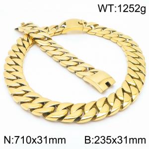 Stainless steel european 710x31mm&235x31mm cuban chain classic clasp strong gold bracelets sets - KS200656-KJX