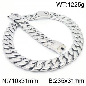 Stainless steel european 710x31mm&235x31mm cuban chain classic clasp strong silver bracelets sets - KS200657-KJX