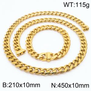Stainless steel 210x10mm&450x10mm cuban chain fashional clasp classic simple gold sets - KS200665-Z