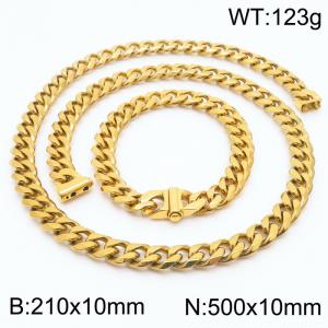Stainless steel 210x10mm&500x10mm cuban chain fashional clasp classic simple gold sets - KS200666-Z