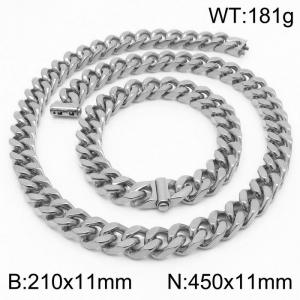 Stainless steel 210x11mm&450x11mm cuban chain fashional clasp classic simple silver sets - KS200672-Z