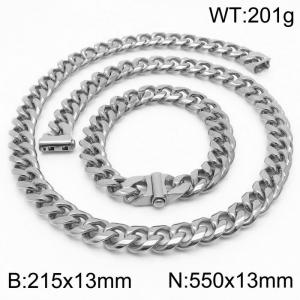 Stainless steel 215x13mm&550x13mm cuban chain fashional clasp classic simple silver sets - KS200688-Z