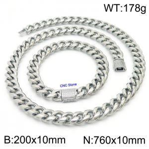Stainless steel 200x10mm Necklace 760x10mm cuban chain Bracelet with CNC  Stone clasp Sets - KS200720-Z