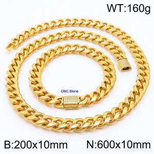 Stainless steel 200x10mm Necklace 600x10mm cuban chain Bracelet with CNC  Stone clasp Gold Plated Sets - KS200724-Z