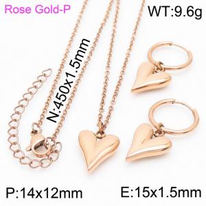 Fashion Stereoscopic Peach Heart Earrings Necklace 18K Rose  Gold Plated Stainless Steel Jewelry Set - KS200763-Z