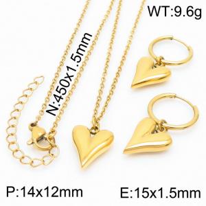 Fashion Stereoscopic Peach Heart Earrings Necklace 18K Gold Plated Stainless Steel Jewelry Set - KS200764-Z
