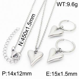 Fashion Stereoscopic Peach Heart Earrings Necklace Women Stainless Steel Jewelry Set - KS200765-Z