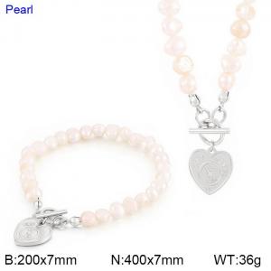 European and American fashion simple stainless steel OT buckle heart bracelet necklace two-piece set - KS200919-Z