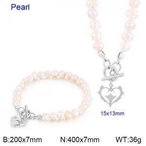 European and American fashion simple stainless steel OT buckle heart bracelet necklace two-piece set - KS200921-Z