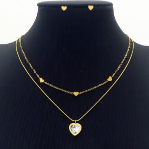 Gold small love pendant three chain love ring ear studs - KS201102-HDJ