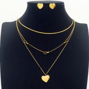 Gold love Pendant Three chain love ring ear stud - KS201103-HDJ