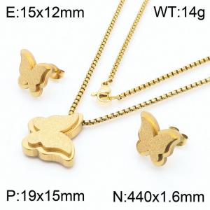 Gold butterfly Box Chain Necklace Earrings Sets - KS201158-AF