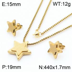 Gold Box Chain Start Necklace Earrings Sets - KS201163-AF