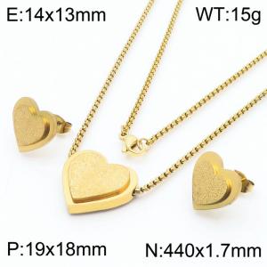 Gold Box Chain Heart Necklace Earrings Sets - KS201164-AF