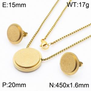 Gold Box Chain Round Necklace Earrings Sets - KS201166-AF