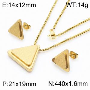 Gold Box Chain Triangle Necklace Earrings Sets - KS201167-AF