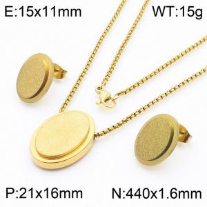Gold Box Chain Oval Necklace Earrings Sets - KS201168-AF