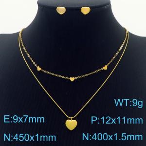Gold O Snake Double Layer Chain Heart Necklace Earrings Sets - KS201169-HDJ