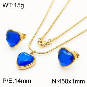 Stainless Steel Ornaments Heart-shaped Hand Blue Zircon set - KS201231-Z