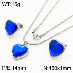 Stainless Steel Ornaments Heart-shaped hand Blue zirconium steel color set - KS201232-Z