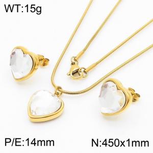 Stainless Steel Ornaments Heart-shaped hand White zircon Gold set - KS201235-Z