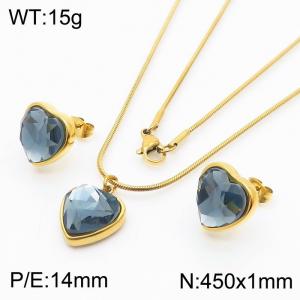 Stainless Steel Ornaments Heart-shaped Hand Gray zircon Gold Set - KS201237-Z