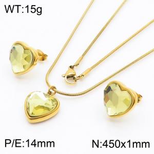 Stainless Steel Ornaments Heart-shaped hand Yellow Zircon Gold set - KS201239-Z