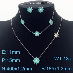 Stainless Steel Hollowed out drip glue flower women's steel color jewelry three-piece set - KS201272-KLX