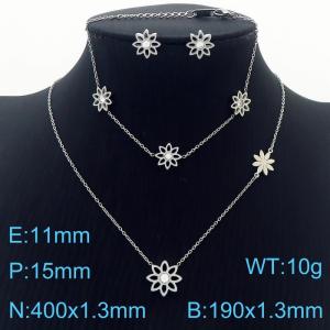 Stainless Steel Hollowed out Floral women's steel color jewelry three-piece set - KS201274-KLX
