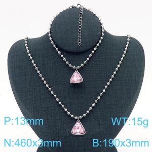 Stainless steel triangle glass Round bead chain ladies French geometric two-piece set - KS201285-Z