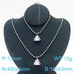 Stainless steel triangle glass Round bead chain ladies French geometric two-piece set - KS201287-Z