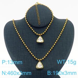 Stainless steel triangle glass Round bead chain women's French geometry gold two-piece set - KS201288-Z