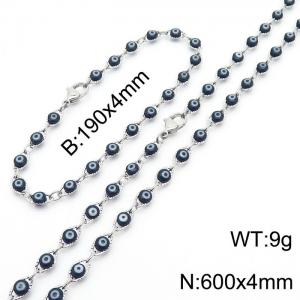 Black Devil's Eye Bracelet 600 * 4mm Titanium Steel Necklace Set - KS201301-Z