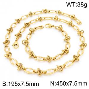 7.5mm Width Gold-Plated Stainless Steel Oval Links&Intertwined Rings 450mm Necklace&195mm Bracelet Jewelry Set - KS201375-Z
