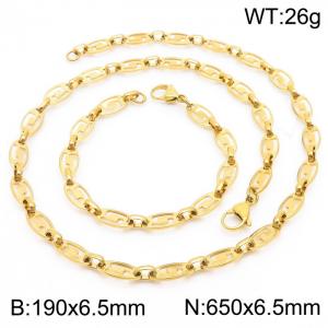 6.5mm Width Gold-Plated Stainless Steel Abstract Pattern Links 650mm Necklace&190mm Bracelet Jewelry Set - KS201407-Z