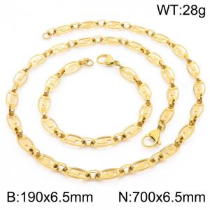 6.5mm Width Gold-Plated Stainless Steel Abstract Pattern Links 700mm Necklace&190mm Bracelet Jewelry Set - KS201408-Z
